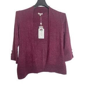 Evolution Womens Pullover Open Front Cardigan Sweater 3/4 Sleeve Size S Burgundy